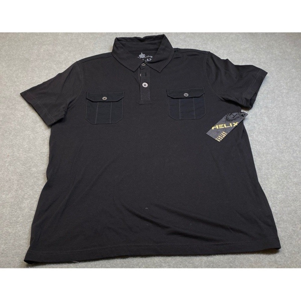 Helix Polo Shirt Men XL Black Short Sleeve Utility Chest Pockets Cotton